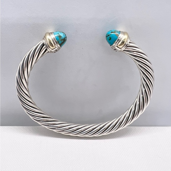 David Yurman Sterling Silver & 14K Gold Turquoise Cable Bracelet - Picture 6 of 14